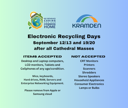 Electronic Recycling Drive September 12-13 and 19-20,2026 at Holy Name of Jesus Cathedral